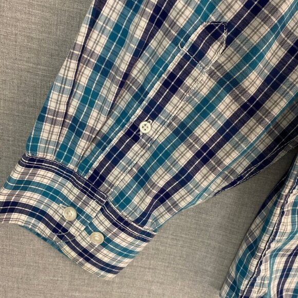 Denver Hayes Classic Fit Button Down Shirt Tattersall Blues Mens XL Long Sleeve - Picture 5 of 9